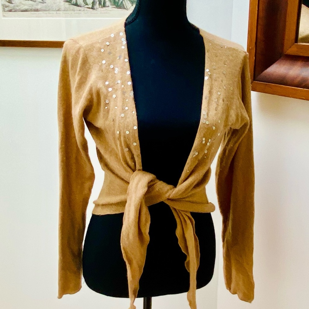 EUC Velvet tan Wool Cashmere Paillette Bolero M